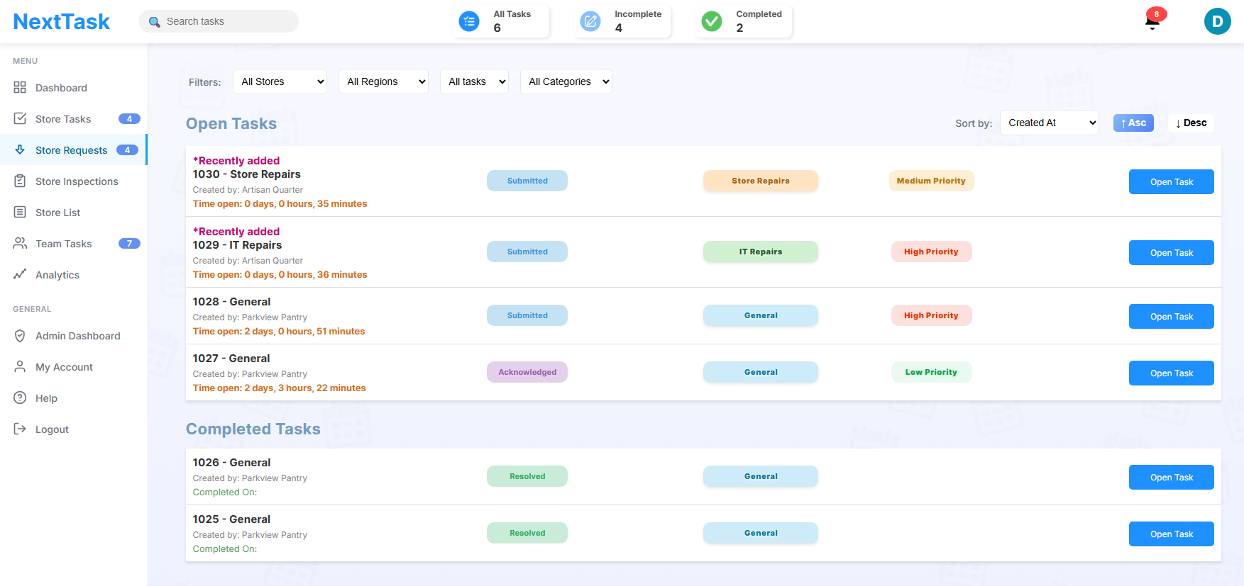 NextTask Store Requests